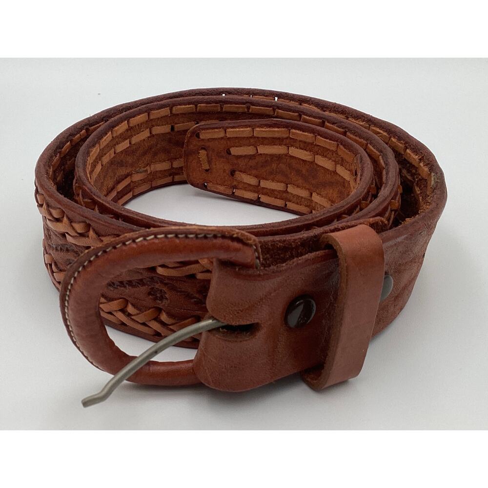 Handcrafted Tooled Leather Boho Belt – Leather Wrapped Buckle – Brown size 36 - Picture 3 of 6